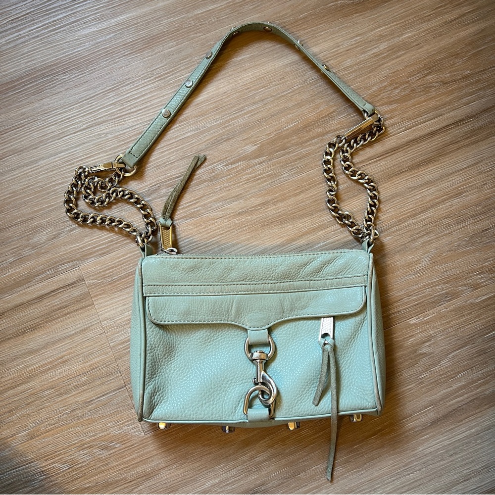 Rebecca Minkoff Mini MAC Crossbody Bag Mint Green Leather Silver Chain Strap